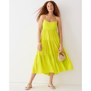 NWOT JCrew Neon Chartreuse Midi Dress Tiered Flowy Cottagecore Euro Summer Large